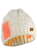 Mobile Warming Technology Hat Heated Cable Knit Beanie - Cream Heated Clothing