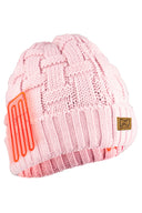 Mobile Warming Technology Hat Heated Cable Knit Beanie - Pink Heated Clothing
