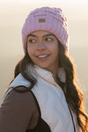 Mobile Warming Technology Hat Heated Cable Knit Beanie - Pink Heated Clothing
