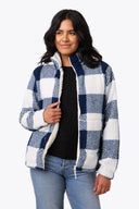 Mobile Warming Technology Jacket Upland High-Pile Printed Long Jacket Women's - Blue Plaid Heated Clothing