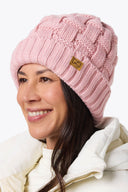 Mobile Warming Technology Hat Heated Cable Knit Beanie - Pink Heated Clothing