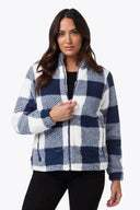 Mobile Warming Technology Jacket Upland High-Pile Printed Long Jacket Women's - Blue Plaid Heated Clothing - product view 4